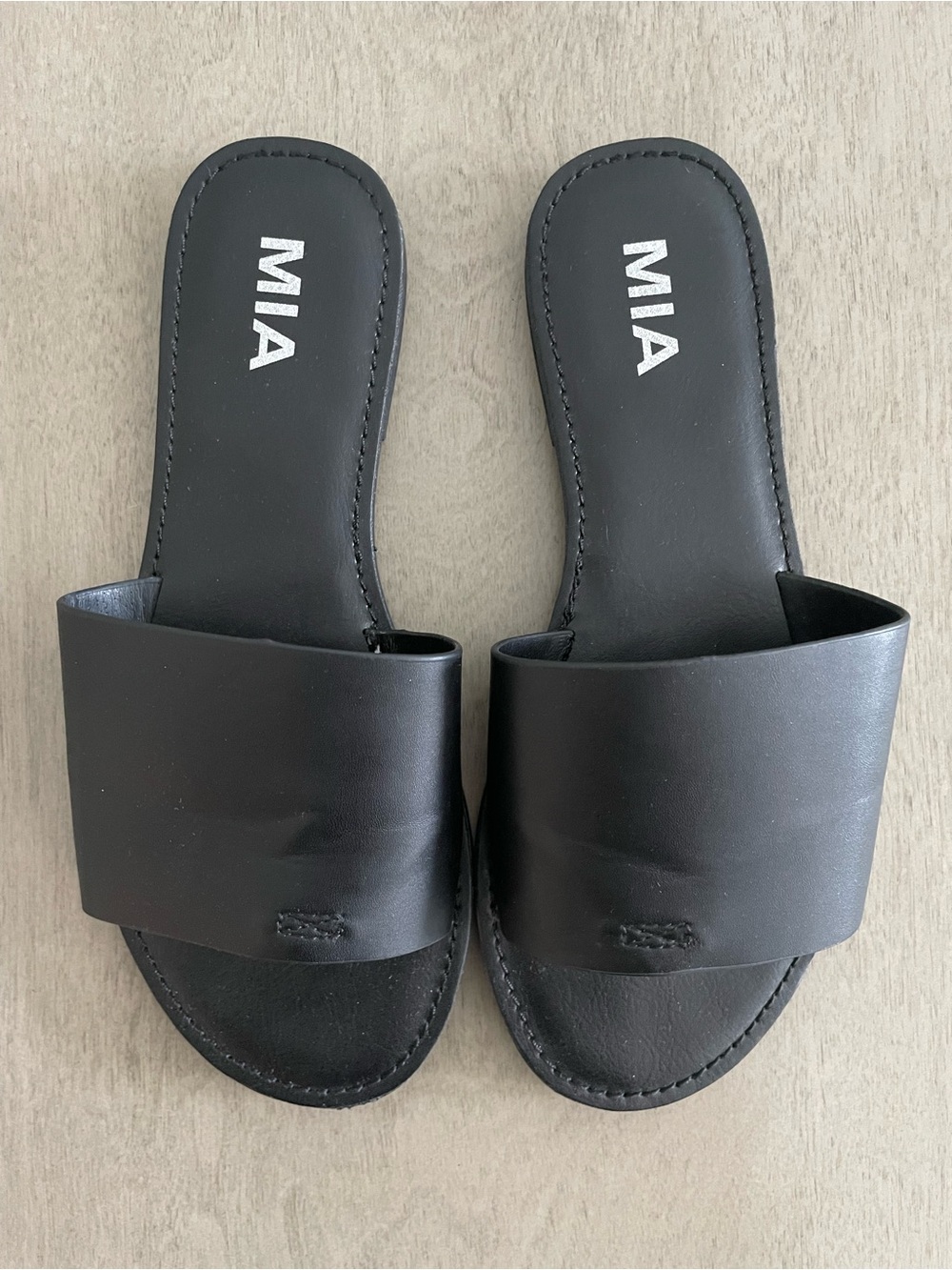 MIA Black Wide Band Slide Sandals